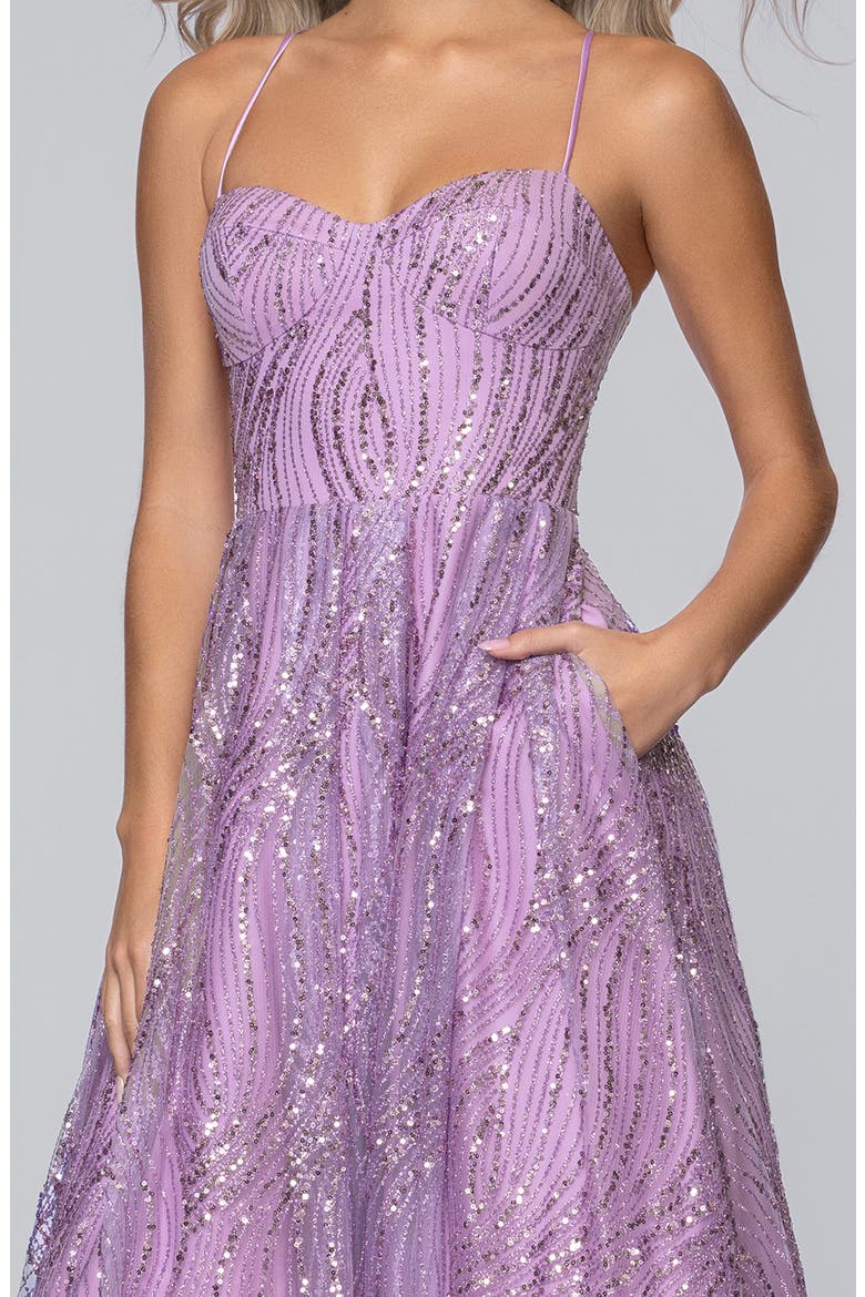 Glitter Mesh Gown, Alternate, color, LAVENDER