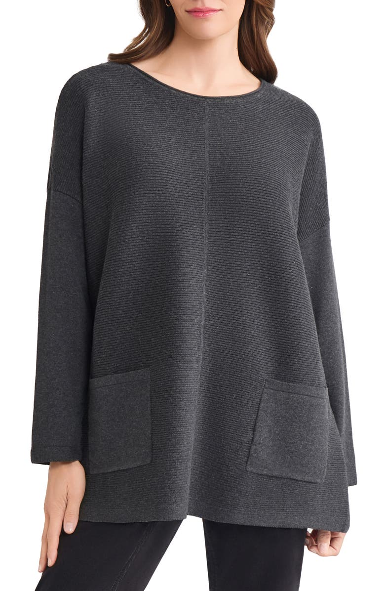 Jones New York Oversize Cotton Boatneck Tunic Sweater, Main, color, 