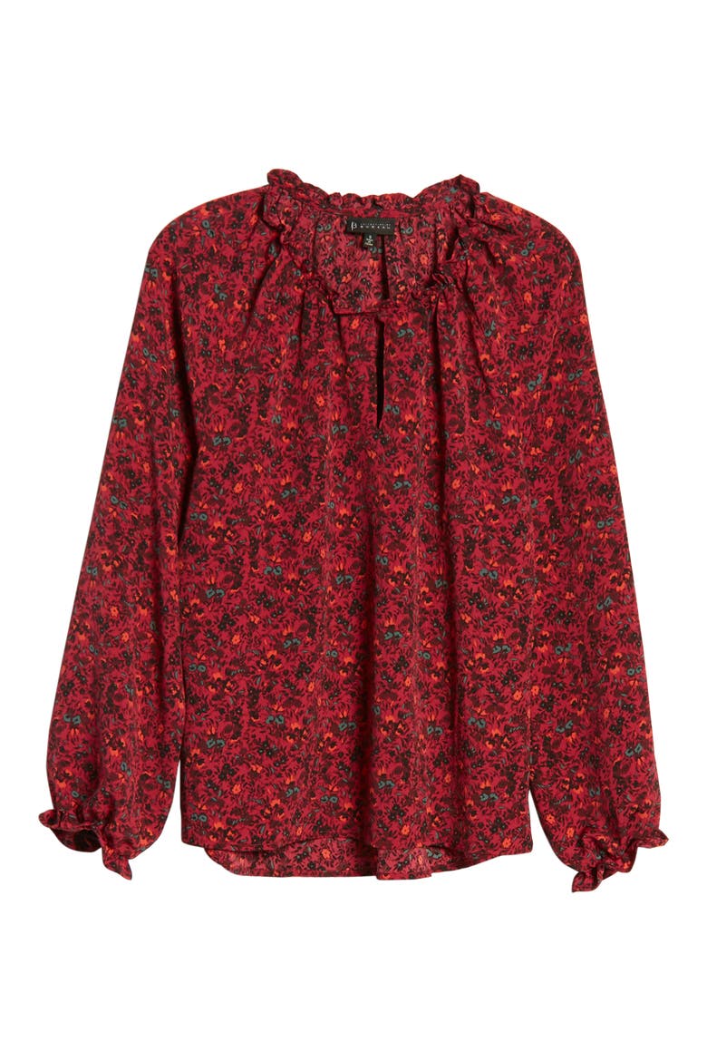 Floral Ruffle Neck Long Sleeve Crepe Blouse, Alternate, color, DEEP BERRY DITSY