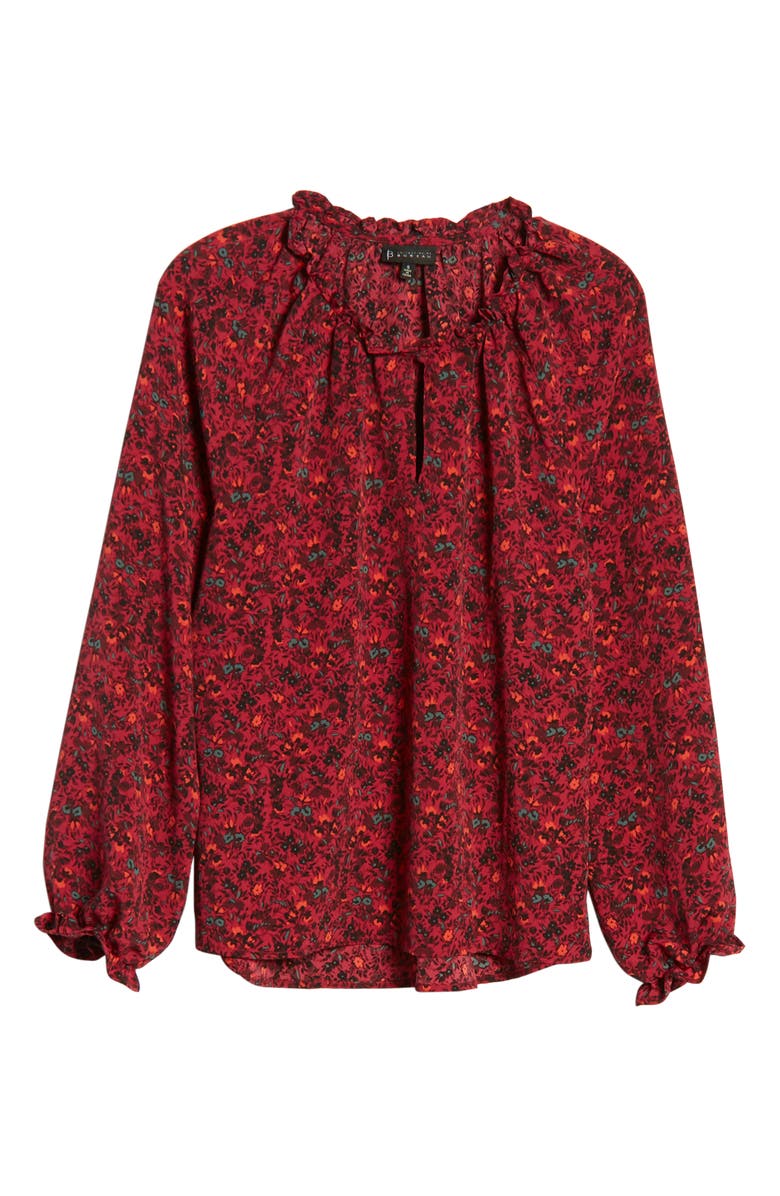 Bobeau Floral Ruffle Neck Long Sleeve Crepe Blouse, Alternate, color, 