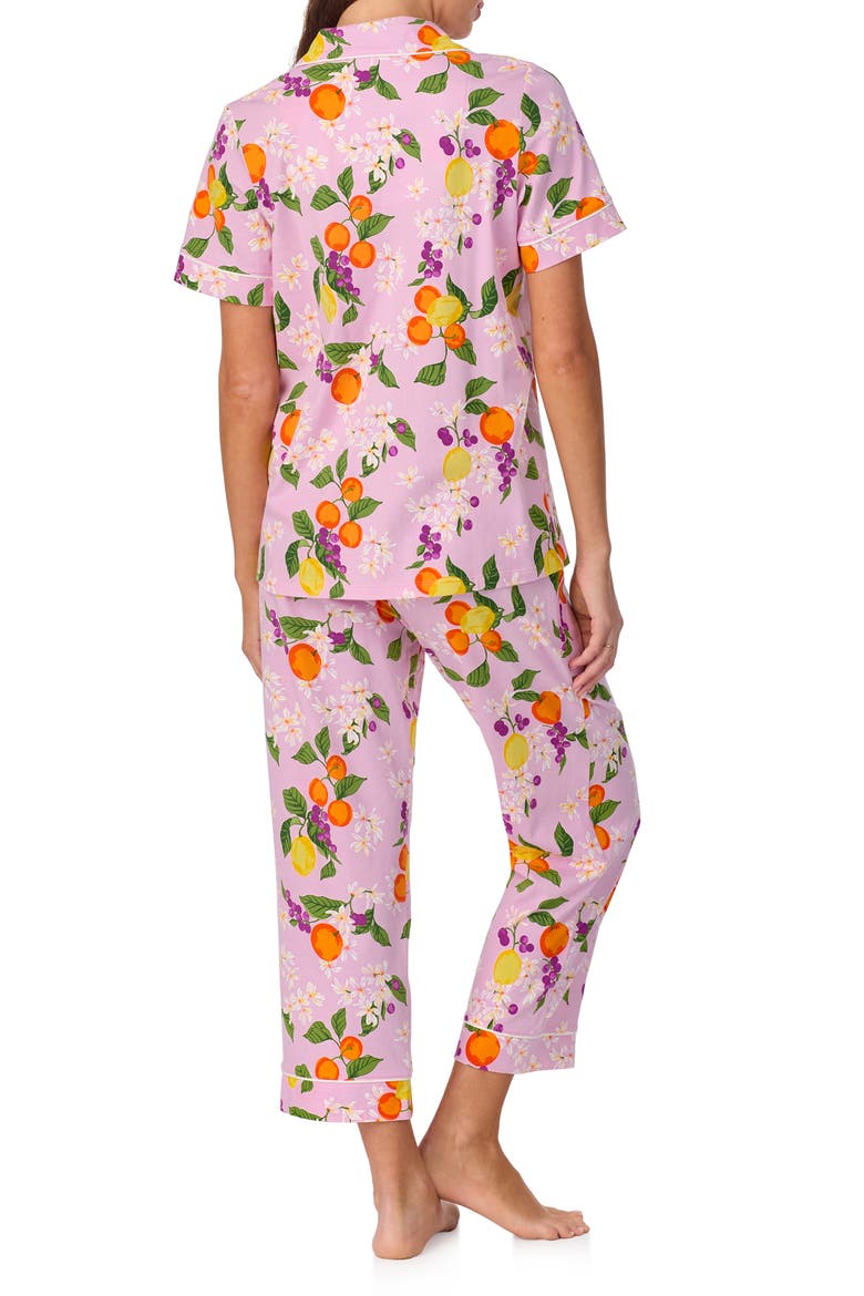 Print Stretch Organic Cotton Jersey Crop Pajamas, Alternate, color, CITRUS BLOSSOM