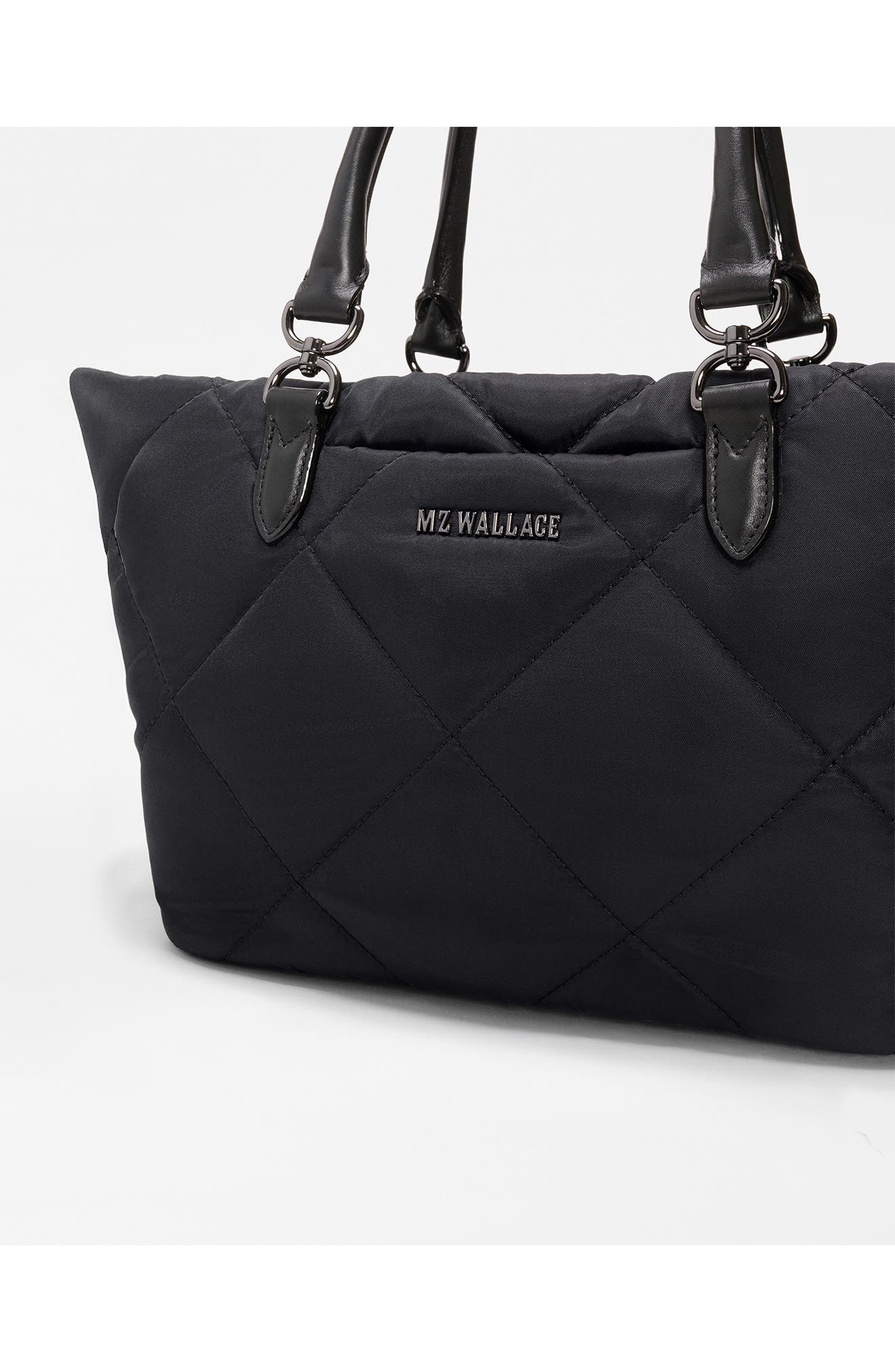 Small Madison East/West Quilted Nylon Tote, Alternate, color, BLACK