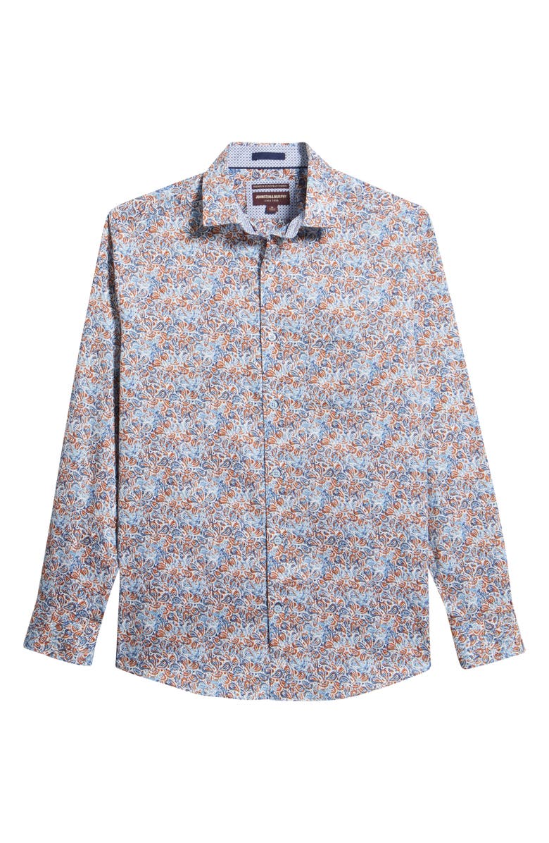 Johnston & Murphy Logan Print Button-Up Shirt, Main, color, Orange/ Navy Paisley