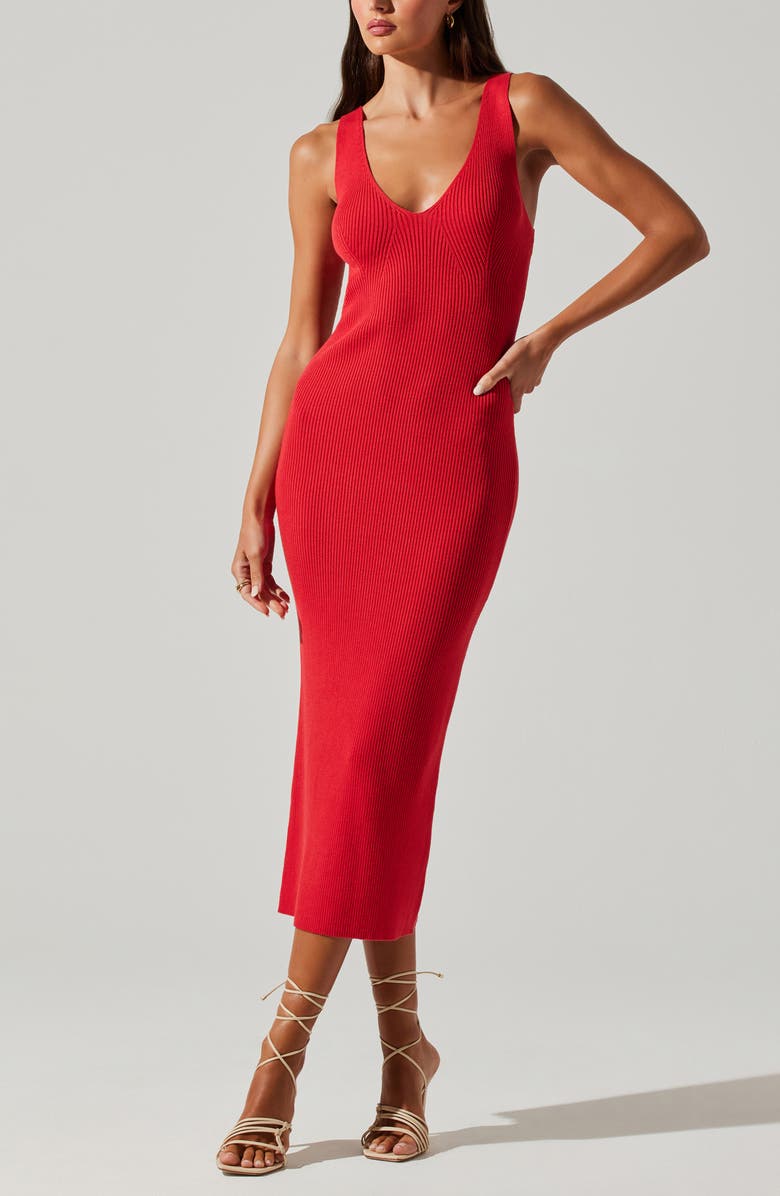 ASTR the Label Gracen Sleeveless Cutout Sweater Dress, Alternate, color, Red