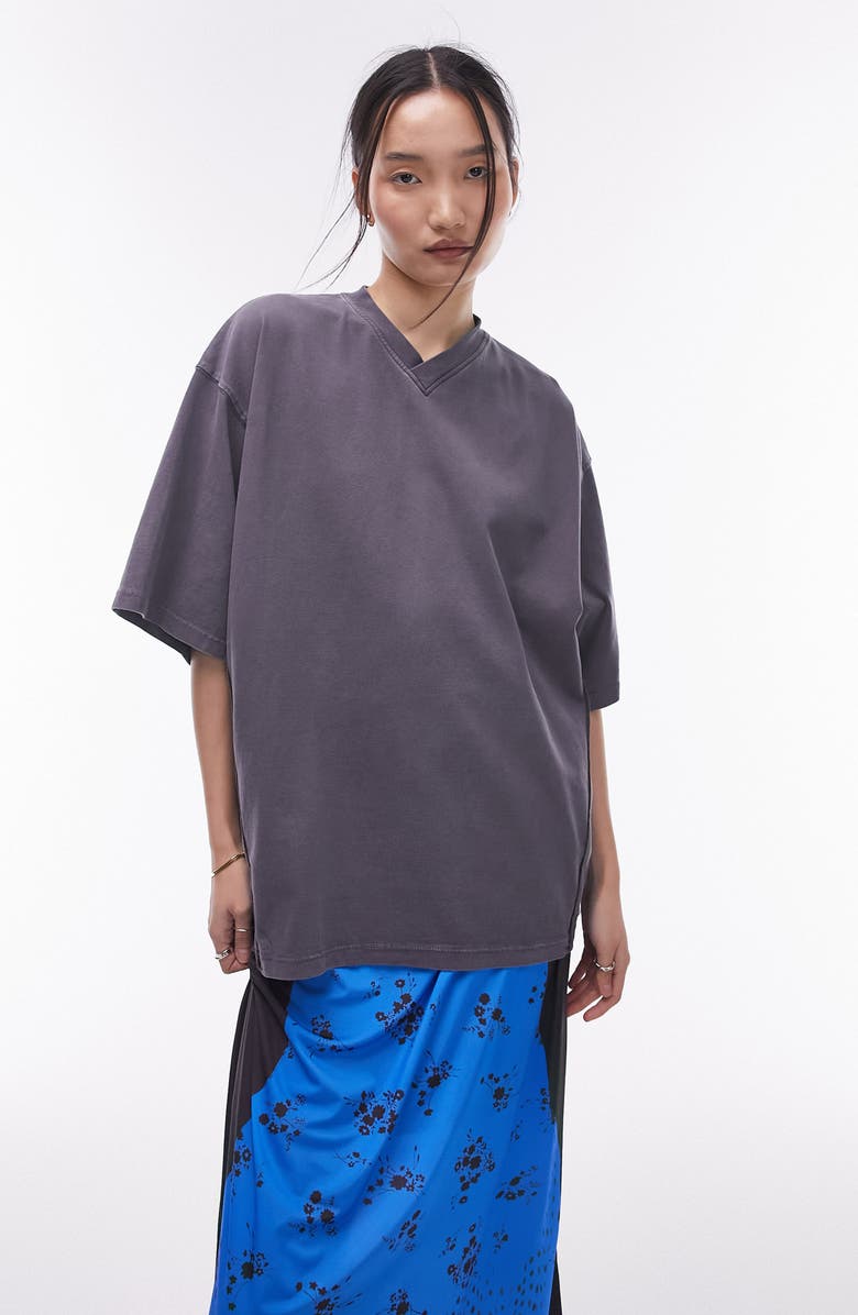 Topshop Oversize Cotton V-Neck T-Shirt, Main, color,