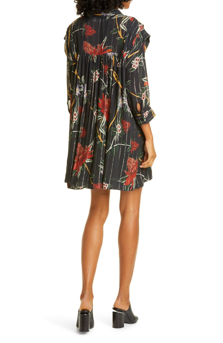 ba&sh Paprika Floral Metallic Stripe Babydoll Shirtdress, Alternate, color, 