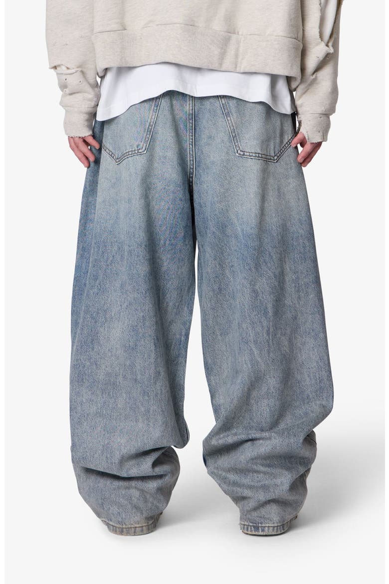 Mega Baggy Waxed Denim Jeans, Alternate, color, MEDIUM BLUE