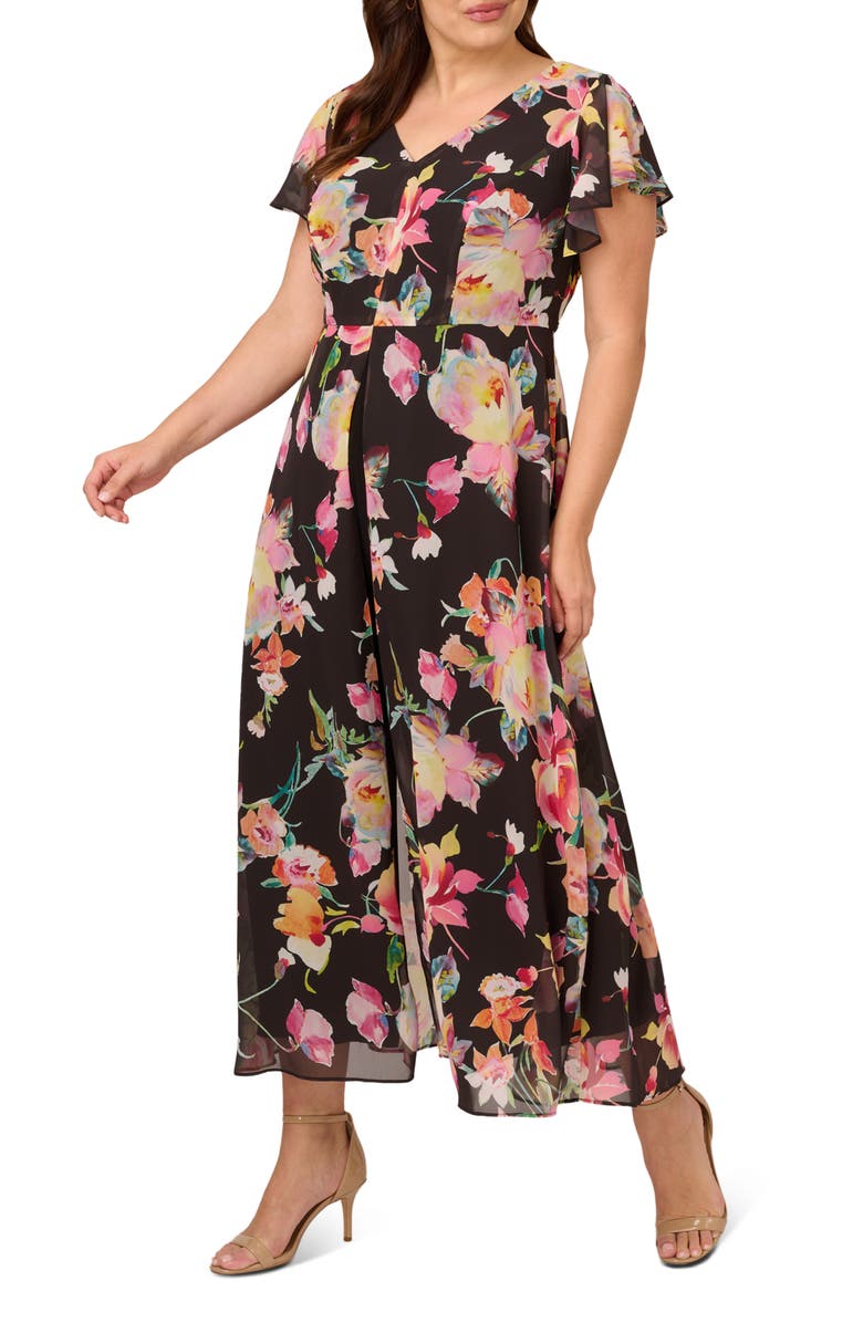 Adrianna Papell Floral Overlay Maxi Jumpsuit, Alternate, color, 