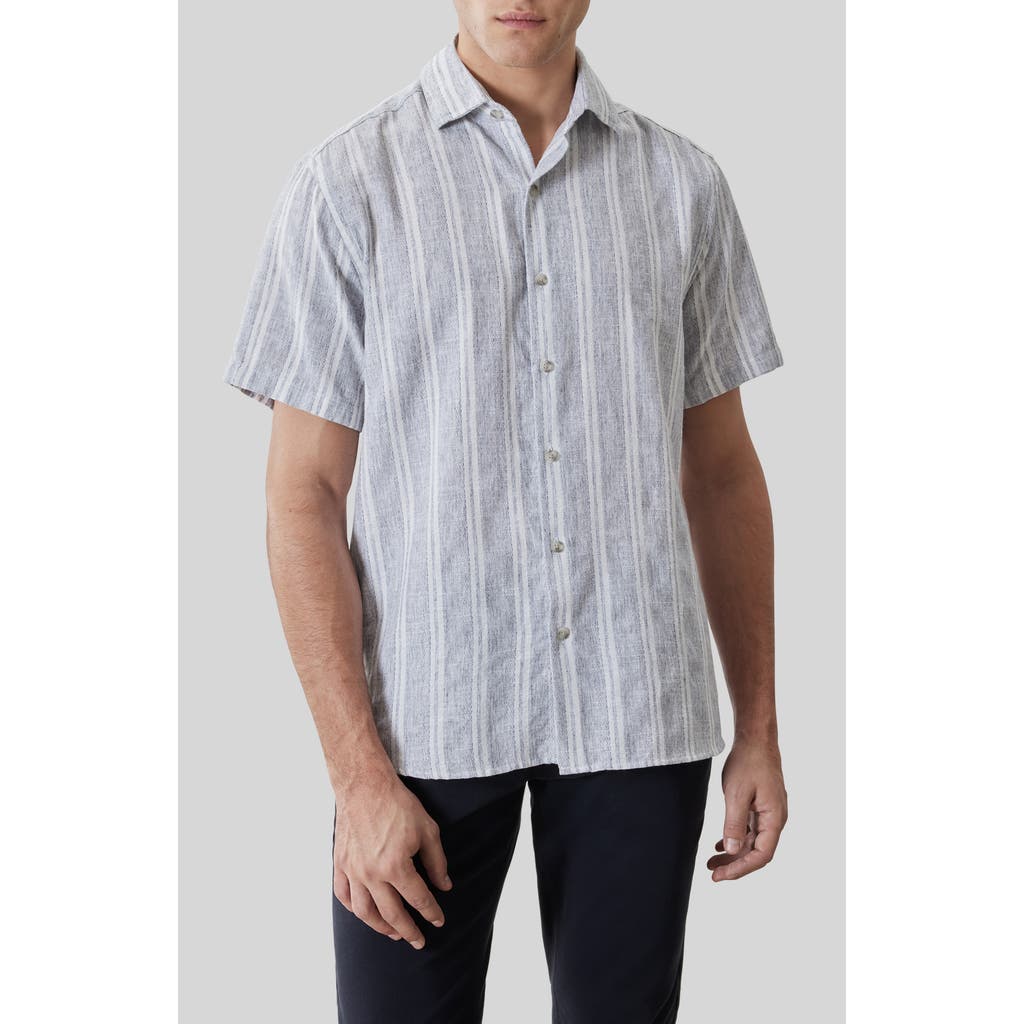 Robert Barakett Daiki Stripe Short Sleeve Button-up Shirt In Powder Blue