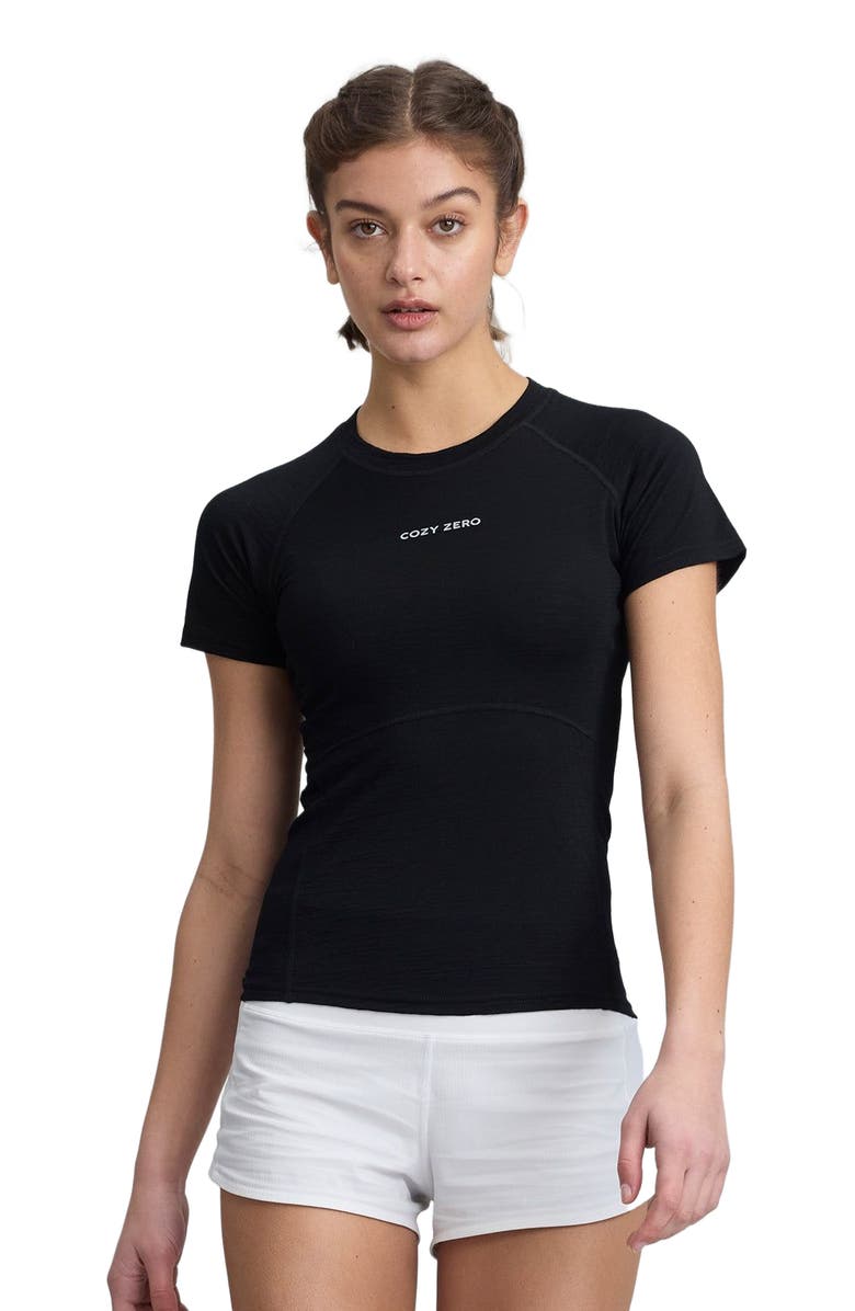 COZY ZERO Women's 2 Tone Merino Lightweight Skinny Tee, Alternate, color, Black