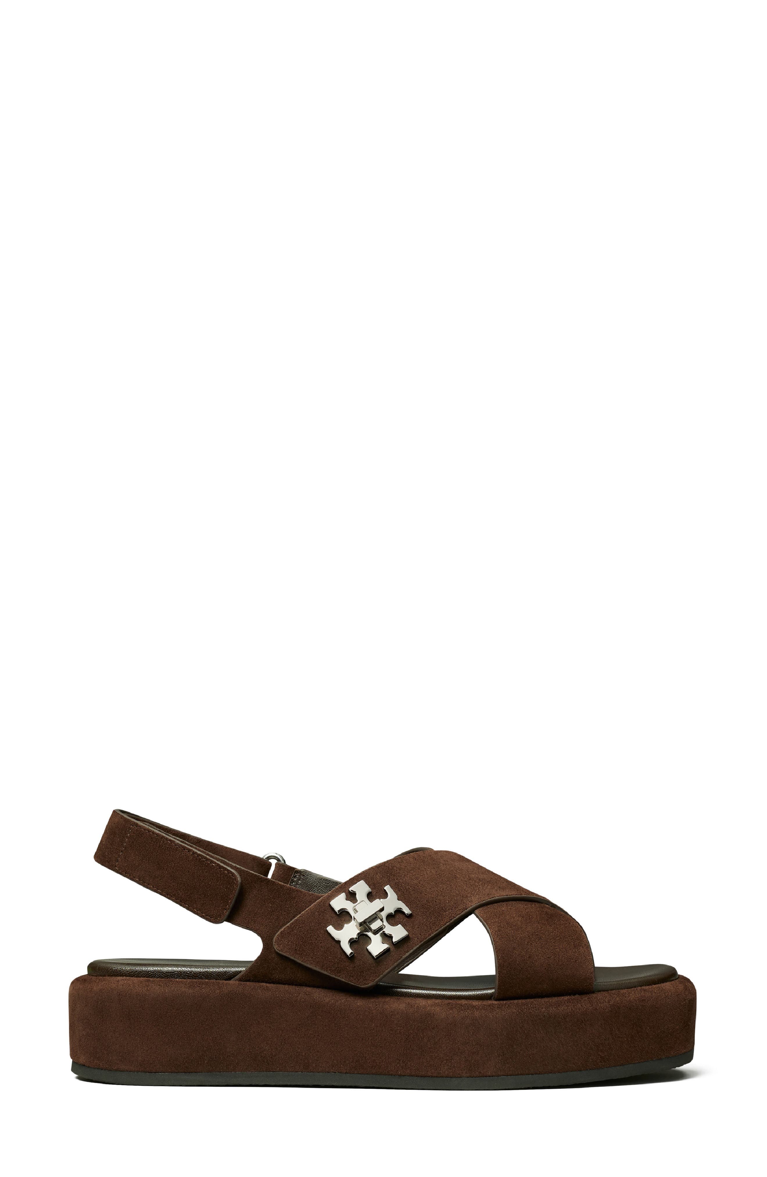 Tory Burch Turnlock Slingback Platform Sandal, Alternate, color, Dark Cocoa