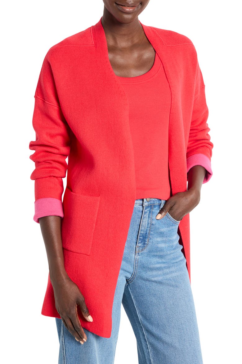 Sunset Breeze Patch Pocket Cardigan, Main, color, HAUTE RED