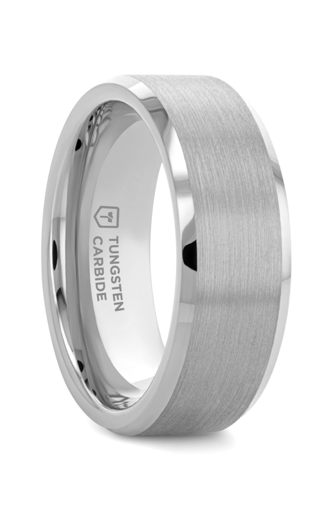 Sheffield Flat Beveled Tungsten Carbide Wedding Band Brushed Center Comfort Fit
