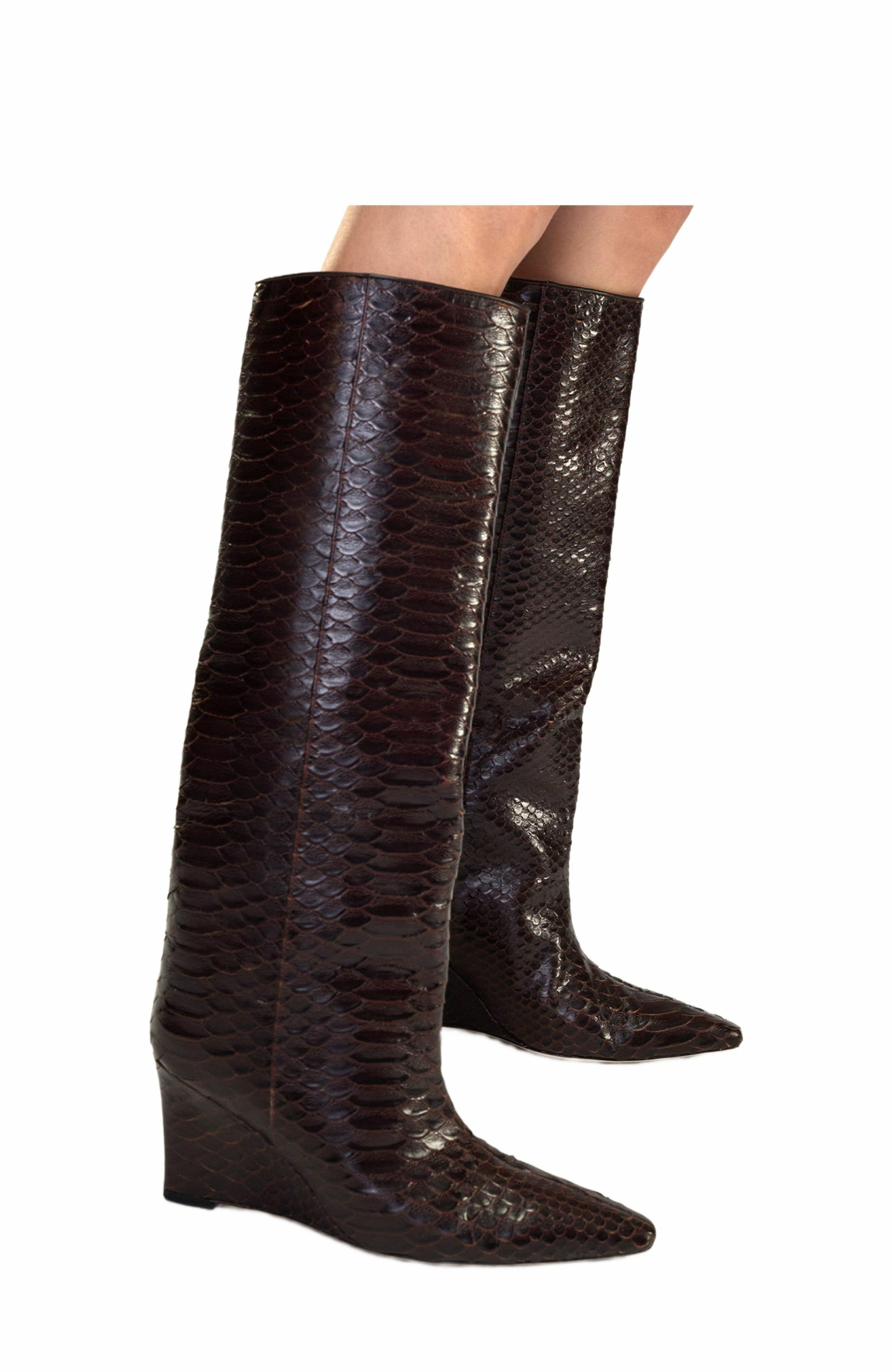 Embossed Leather Wedge Boot - image 4