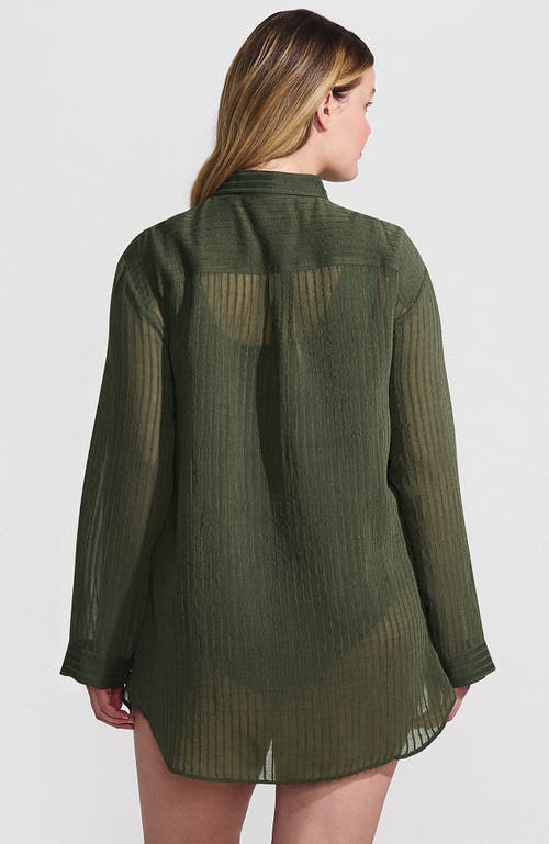 Lands' End Plus Size Rayon Rib Button Down Cover-up In Rich Olive Green