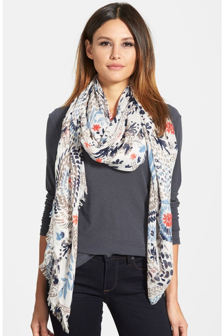 Vintage Print Scarf, Main, color, NAVY/ TAN