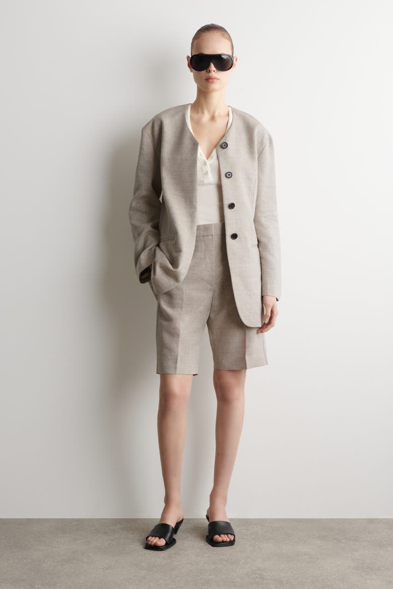 Tailored Linen Shorts, Main, color, BEIGE MÉLANGE