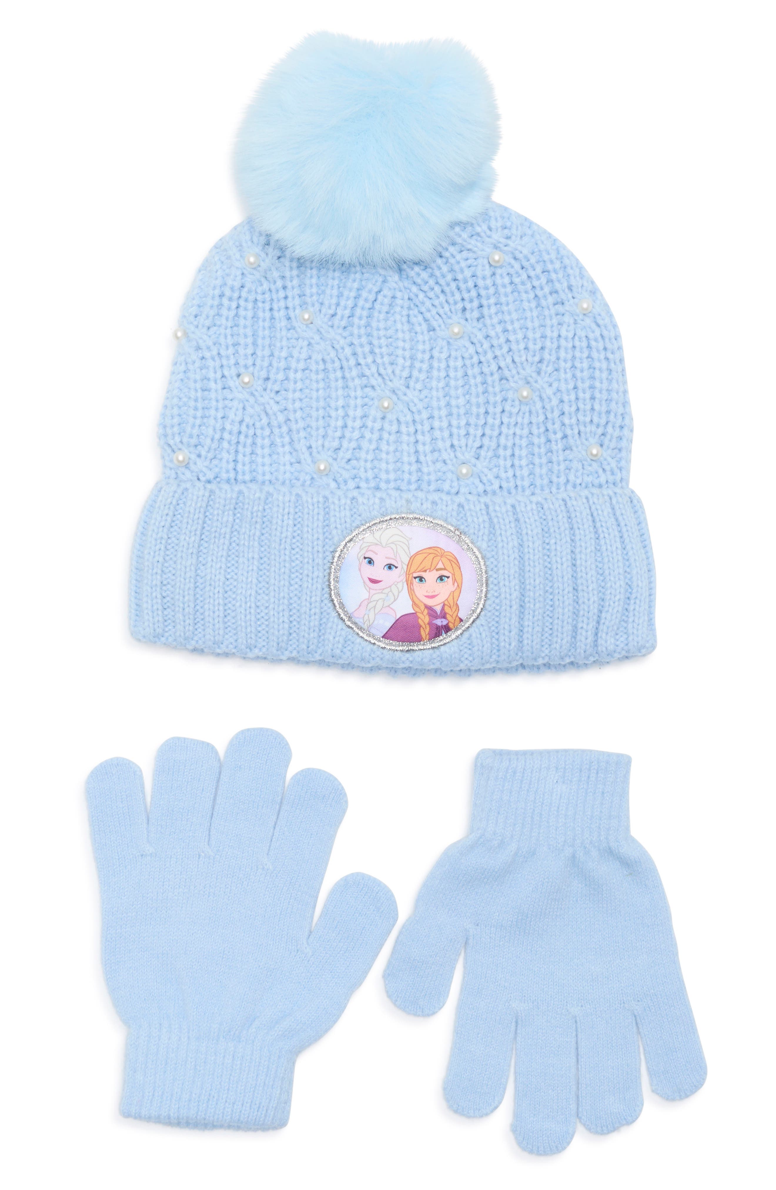 Kids' Frozen Faux Pearl Pom Beanie & Gloves Set