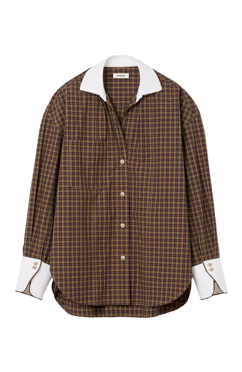 SANDRO Two-tone check shirt, Alternate, color, Burgundy / Brown