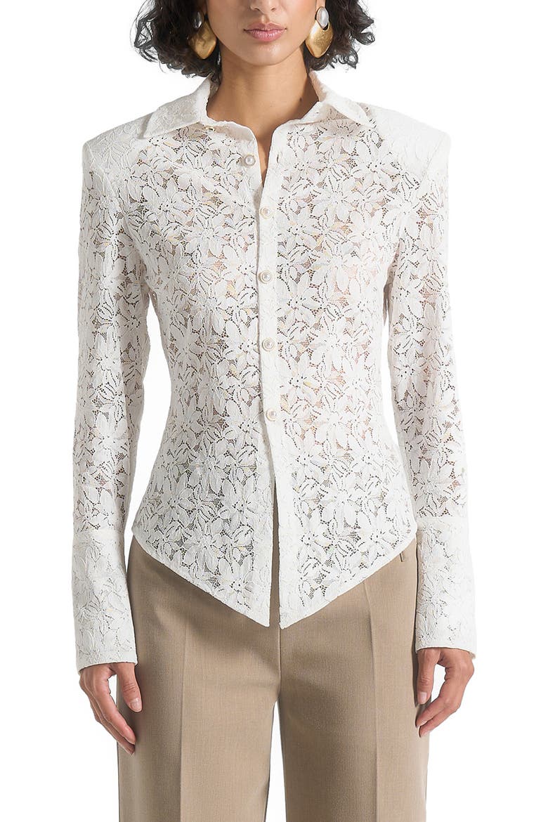 Sila Wide Shoulder Lace Angled Shirt, Alternate, color, White