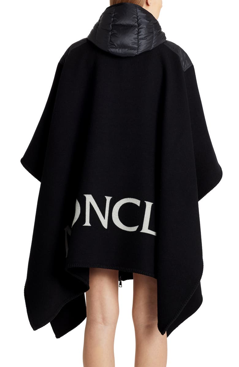 Moncler Mantella Down Hood Logo Jacquard Wool Cape, Alternate, color, 