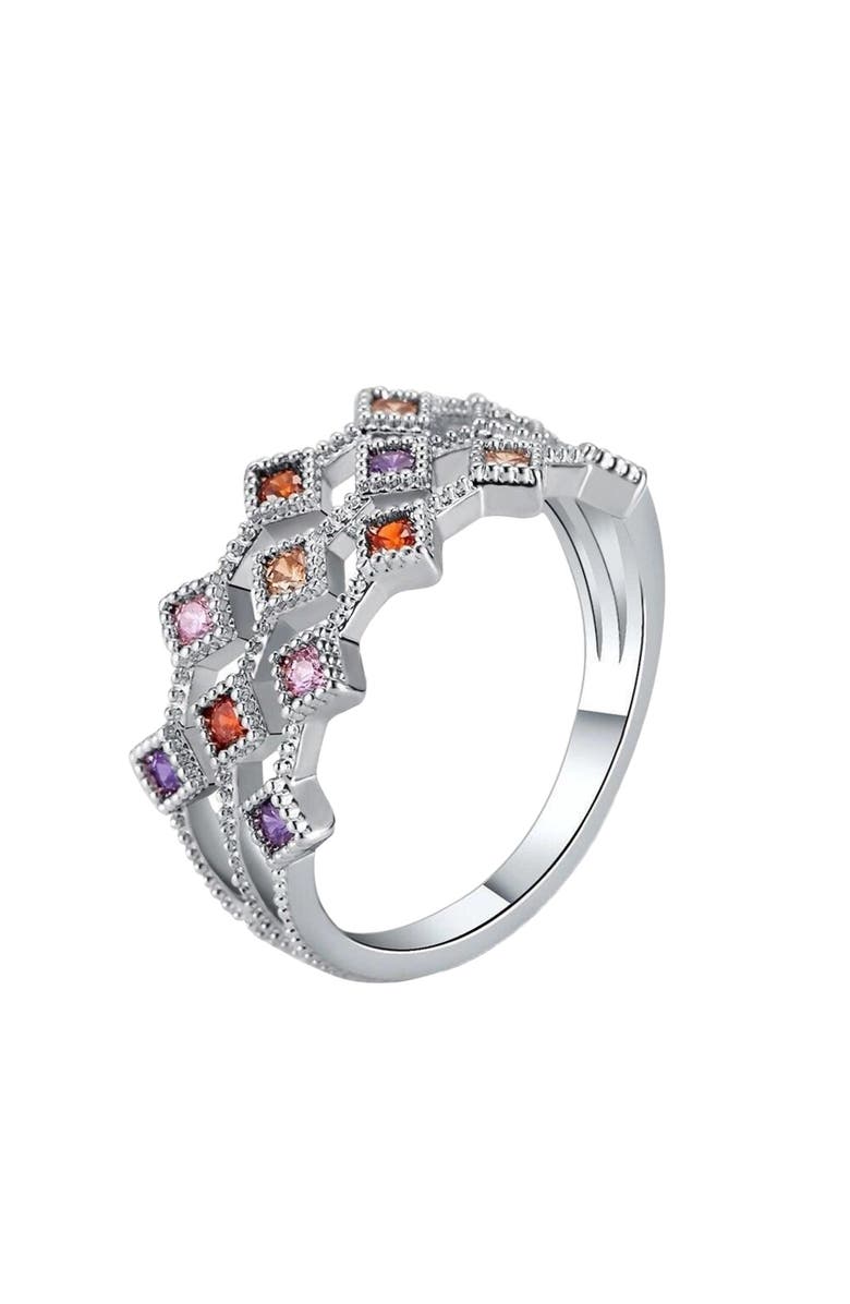 Hollywood Sensation Cubic Zirconia Multicolor Ring, Main, color, Silver