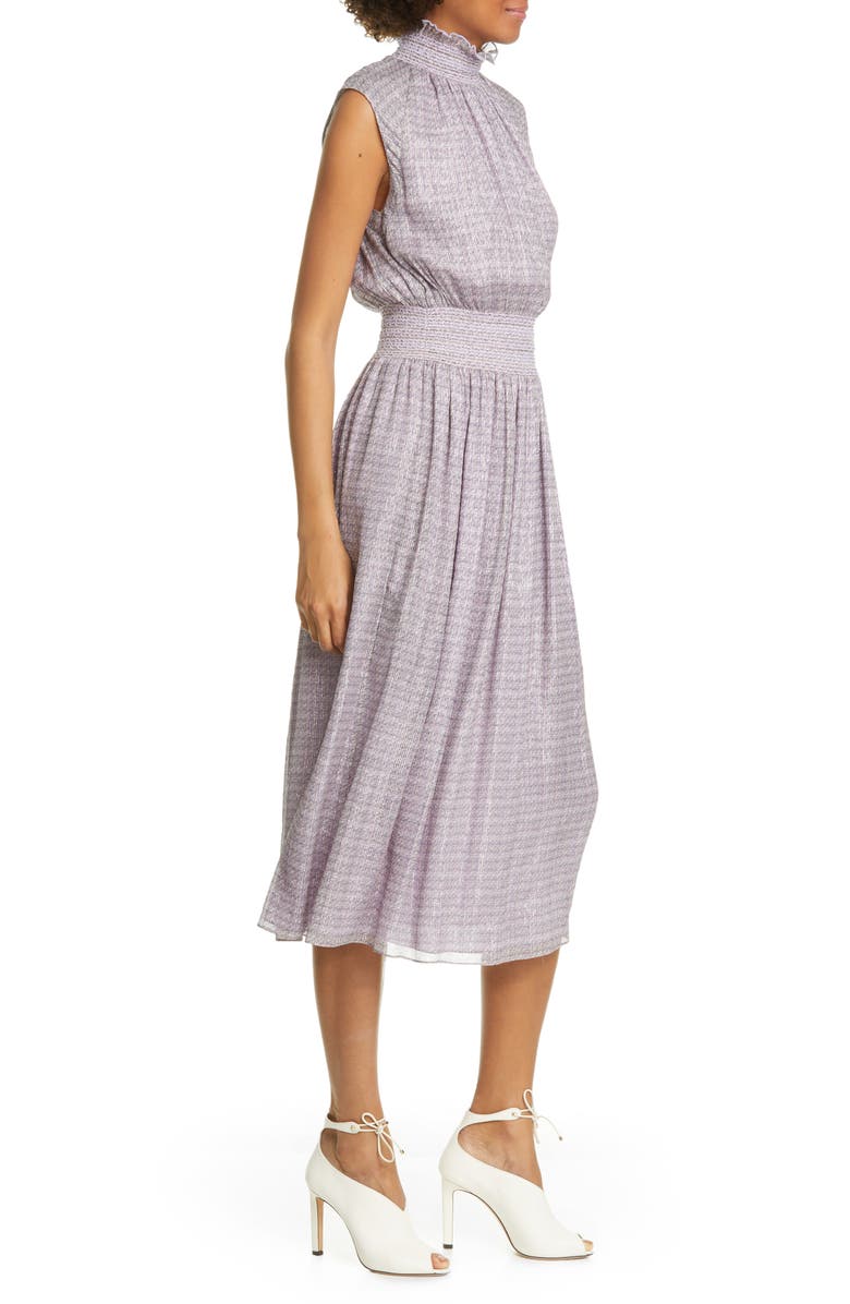 Adam Lippes Smocked Metallic Silk Chiffon Midi Dress, Alternate, color,