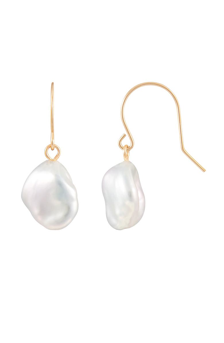 SPLENDID PEARLS 14K Yellow Gold 8-9mm White Keshi Freshwater Pearl Earrings, Main, color,