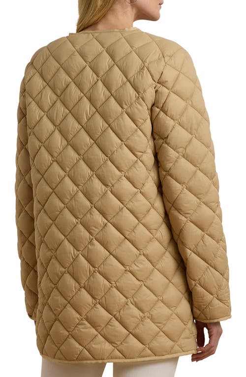 Ralph Lauren Lauren  Contrast Lining Quilted Puffer Jacket In Sand Dune
