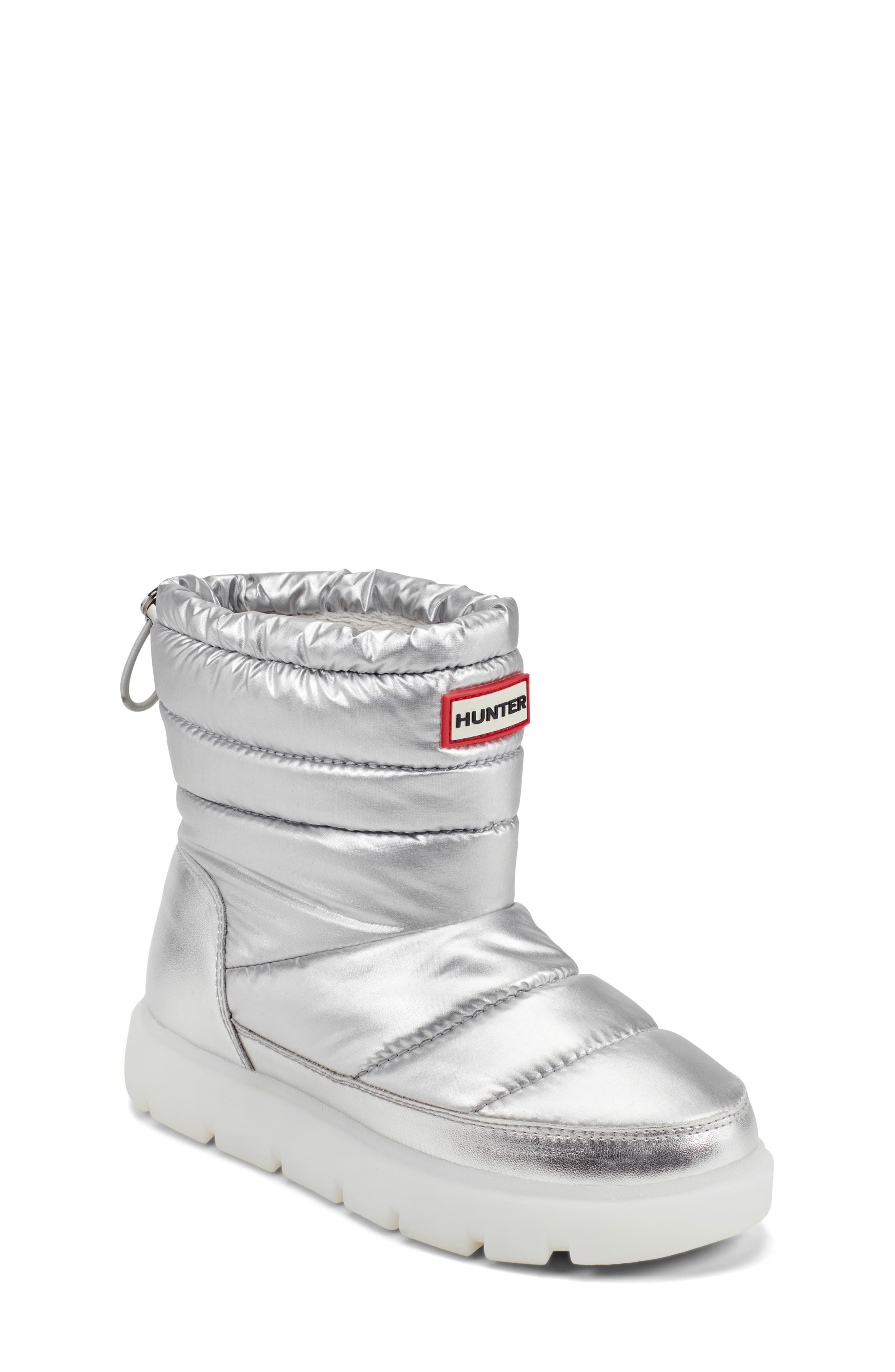 Hunter Kids' Cuddle Lug Sole Insulated Waterproof Snow Boot, Main, color, Silver/Silver