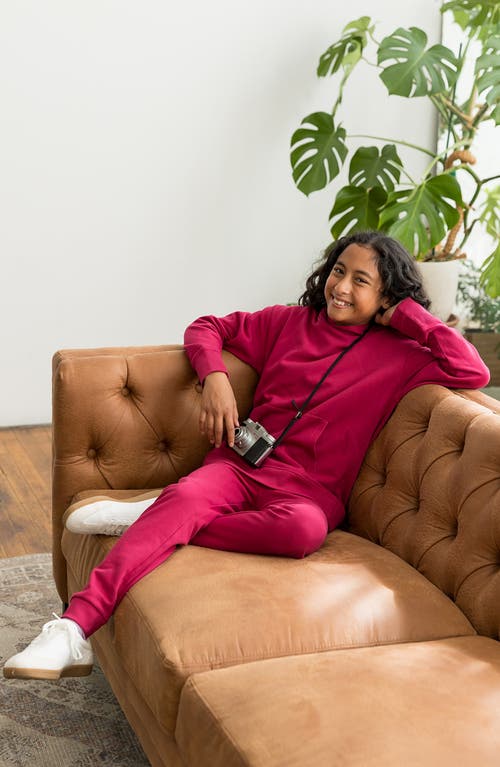 Mightly Organic Cotton Fleece Pocket Joggers In Purple