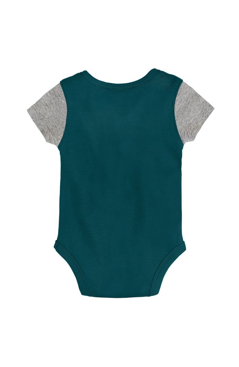 Outerstuff Newborn & Infant Midnight Green/Heathered Gray Philadelphia Eagles Little Champ Three-Piece Bodysuit Bib & Booties Set, Alternate, color, 
