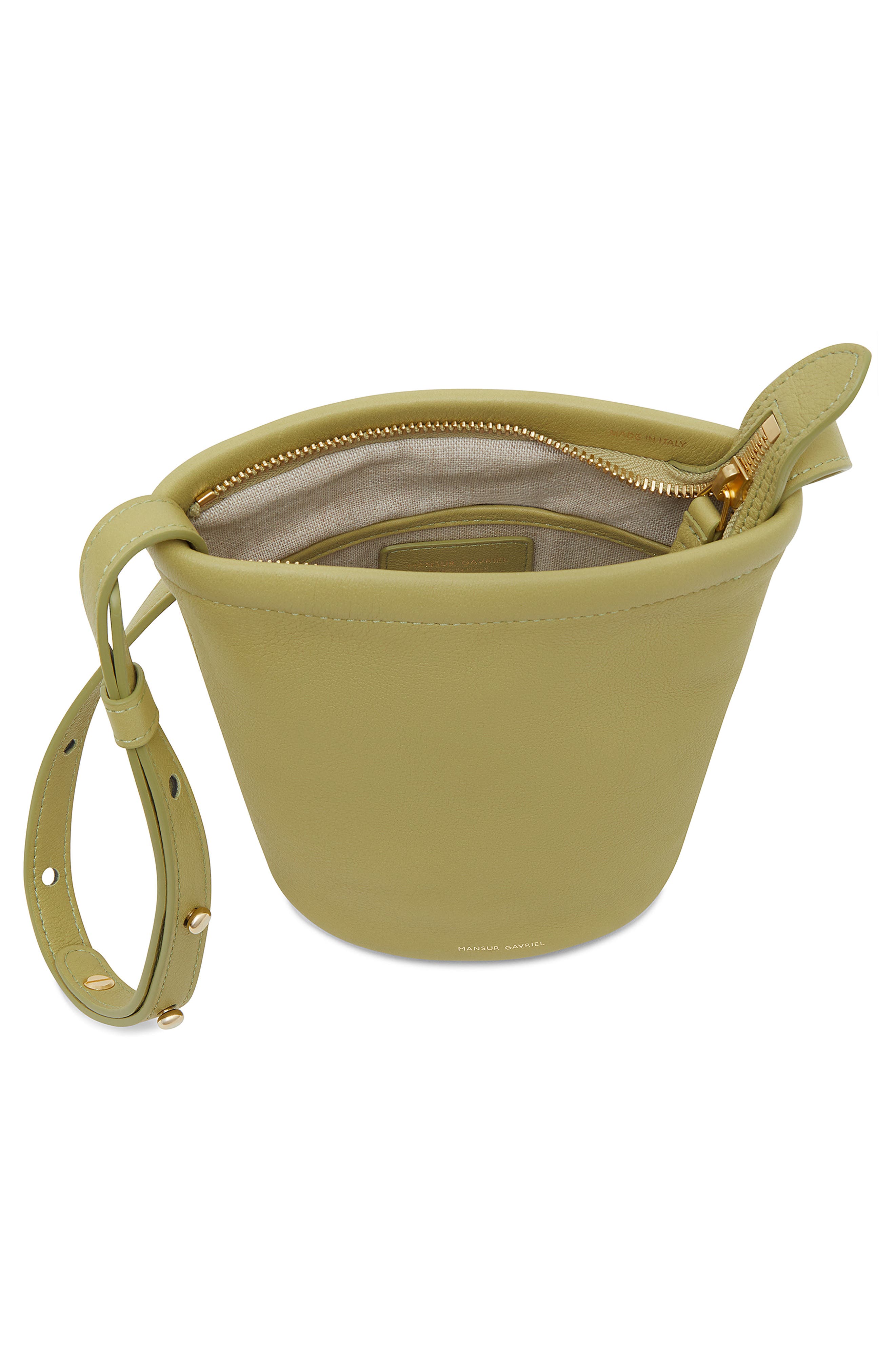 Mini Leather Zip Bucket Bag, Alternate, color, LIME