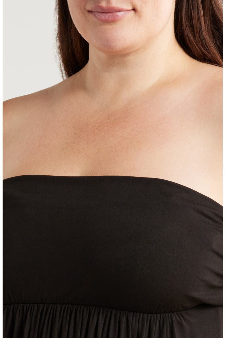 Strapless Jersey Midi Dress, Alternate, color, BLACK