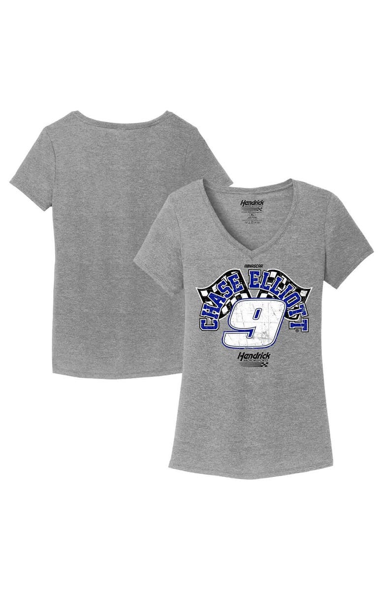 HENDRICK MOTORSPORTS TEAM COLLECTION Women's Hendrick Motorsports Team Collection Heather Gray Chase Elliott Name & Number V-Neck T-Shirt, Main, color, Heather Gray