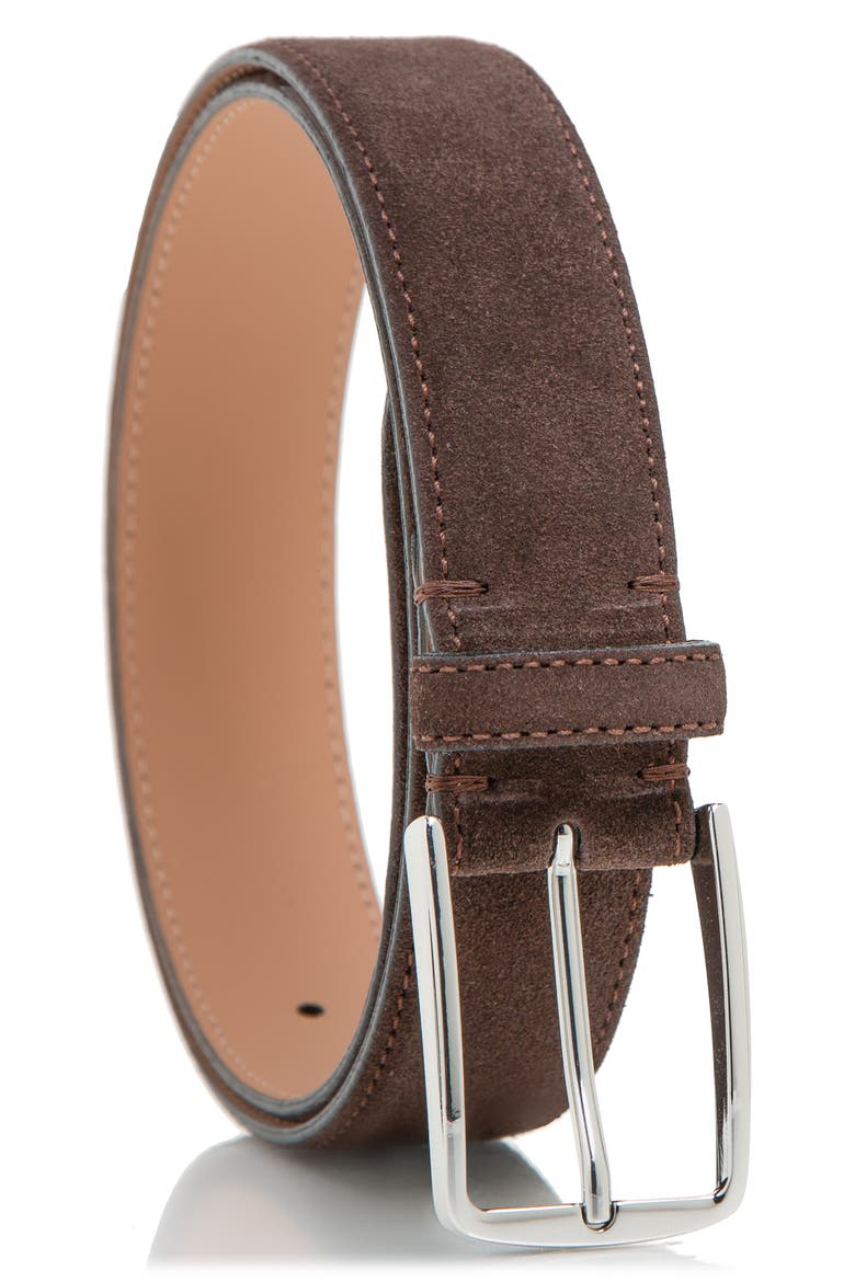Italian Suede Leather Belt, Main, color, BROWN