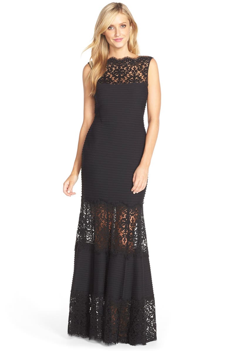 Tadashi Shoji Illusion Lace & Jersey Gown, Main, color,