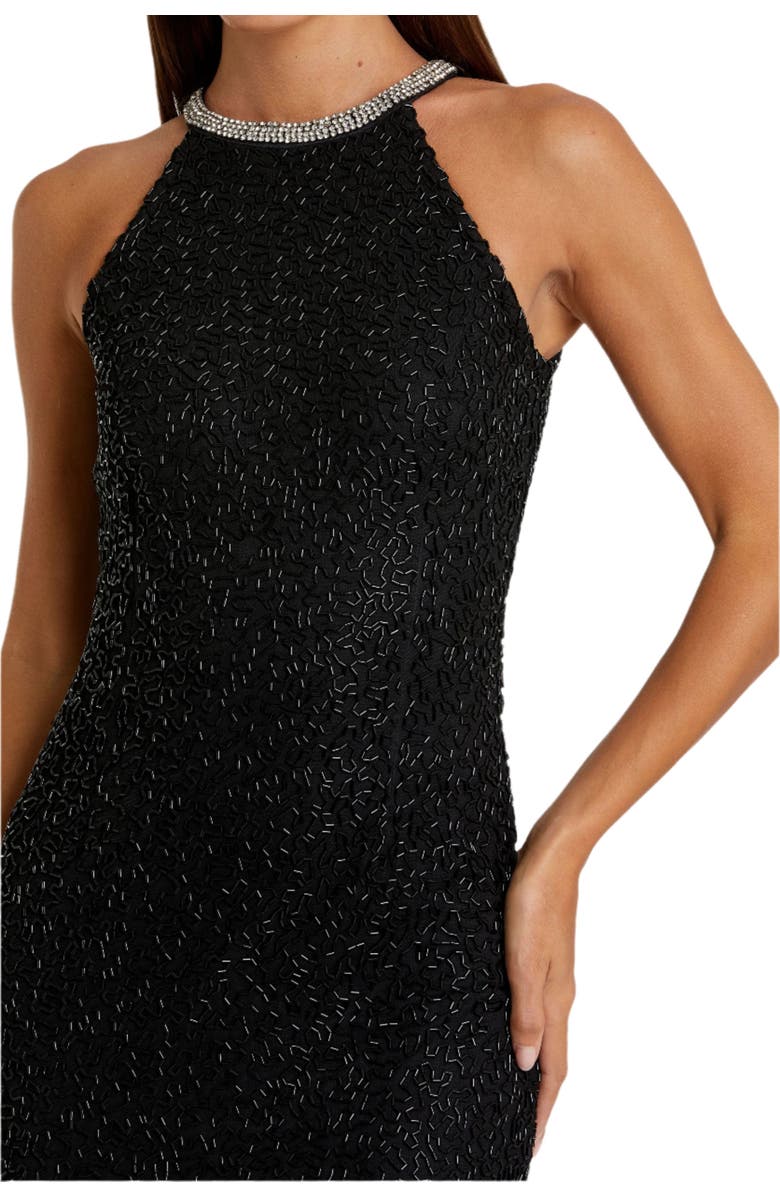 Mac Duggal Beaded Sleeveless High Neck Column Gown, Alternate, color, Black