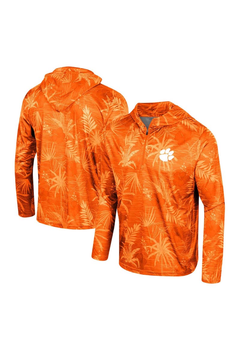 Men's Colosseum Orange Clemson Tigers Palms Printed Lightweight Quarter-Zip Hooded Top, Main, color, Orange