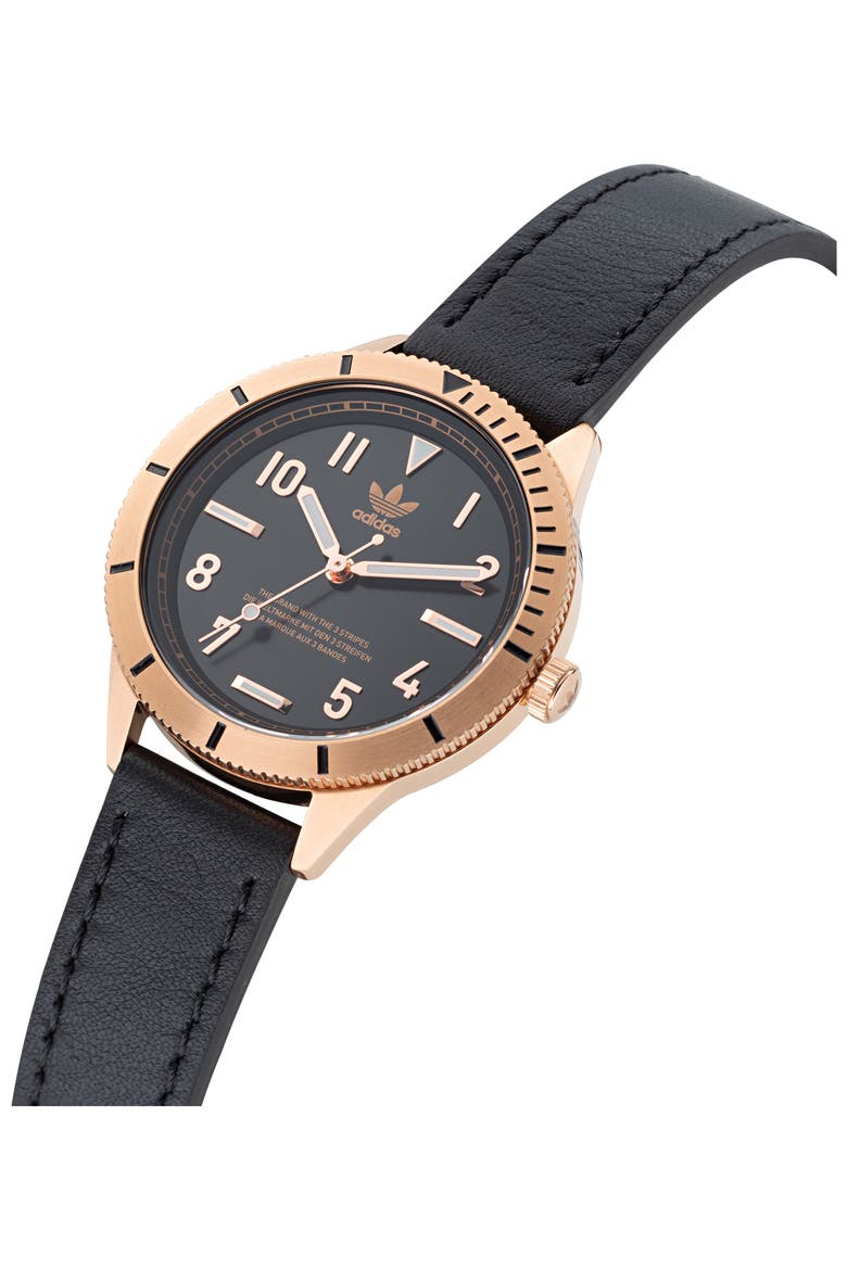 Edition Three Leather Strap Watch, 36mm, Alternate, color, ROSE GOLD/ BLACK/ BLACK