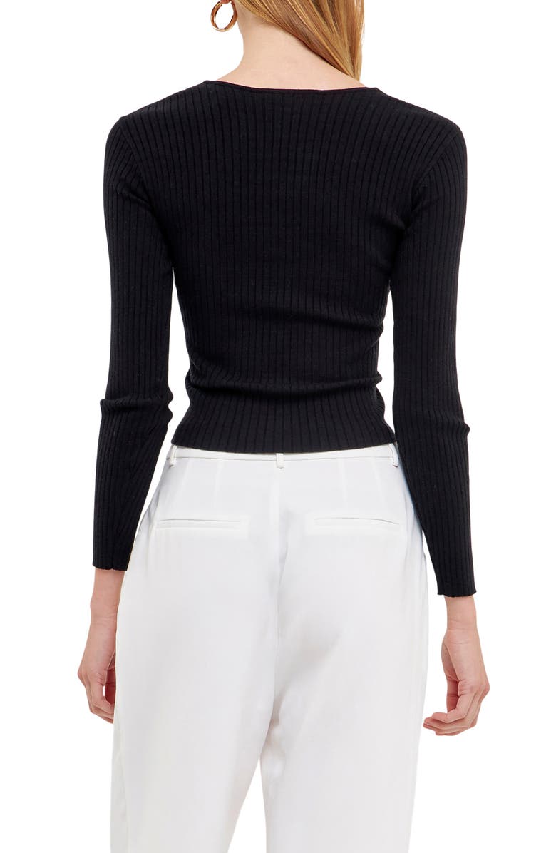 Endless Rose Wrap Front Rib Sweater, Alternate, color, Black