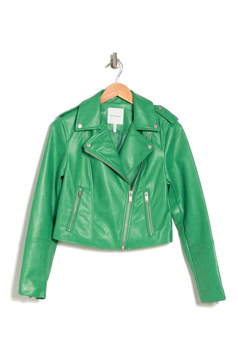 Faux Leather Crop Moto Jacket, Alternate, color, KELLY GREEN