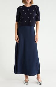 Halogen® Satin Maxi Slipdress & Short Sleeve Sweater Set