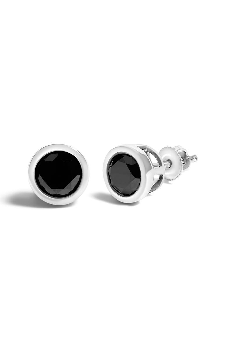 Haus of Brilliance Silver 1.38 Ct Black Diamond Bezel- Stud Earrings with Screw Backs, Alternate, color, White