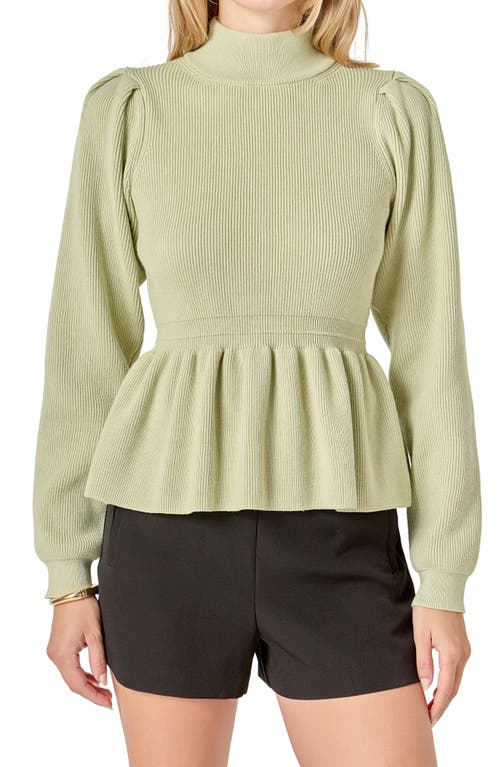 English Factory Mock Neck Peplum Rib Sweater In Green