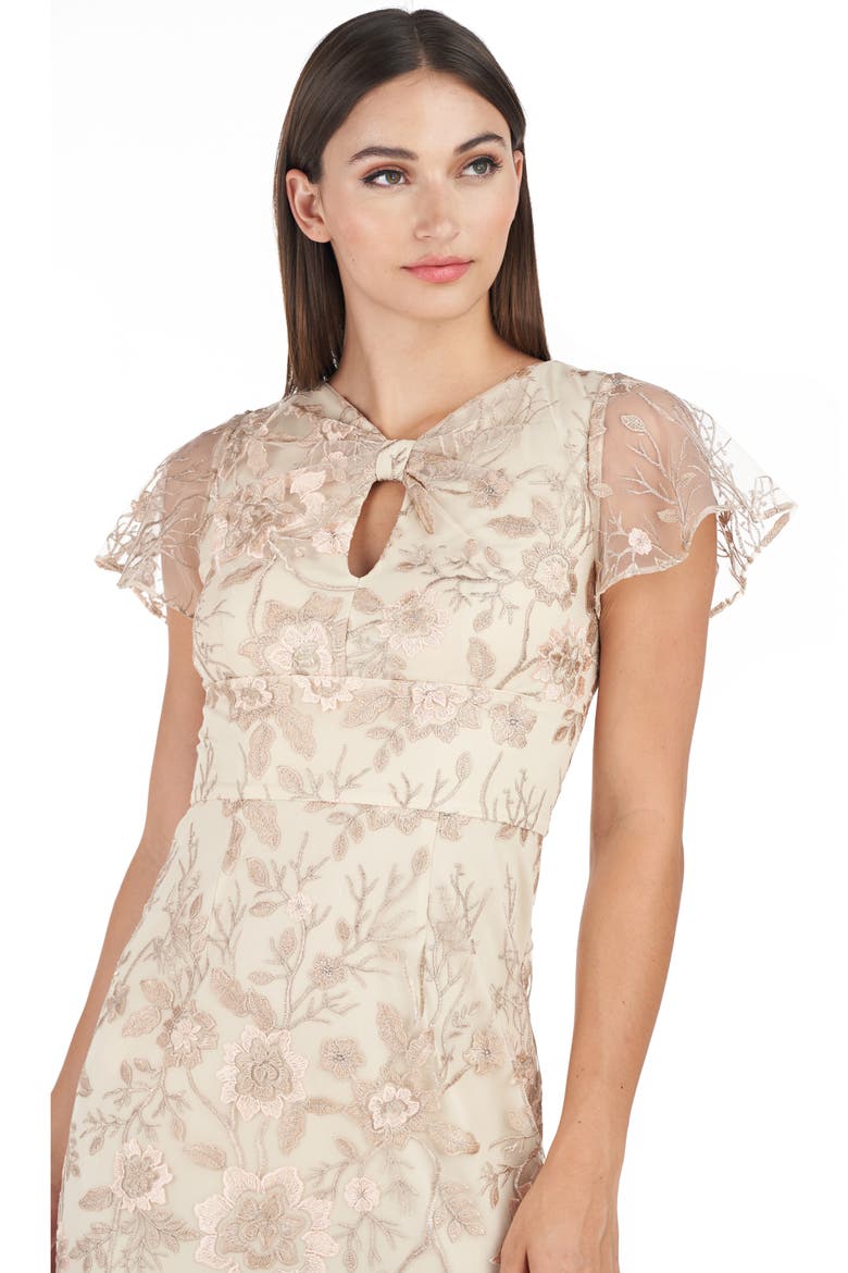 Jorden Bow Embroidered Column Gown, Alternate, color, CHAMPAGNE