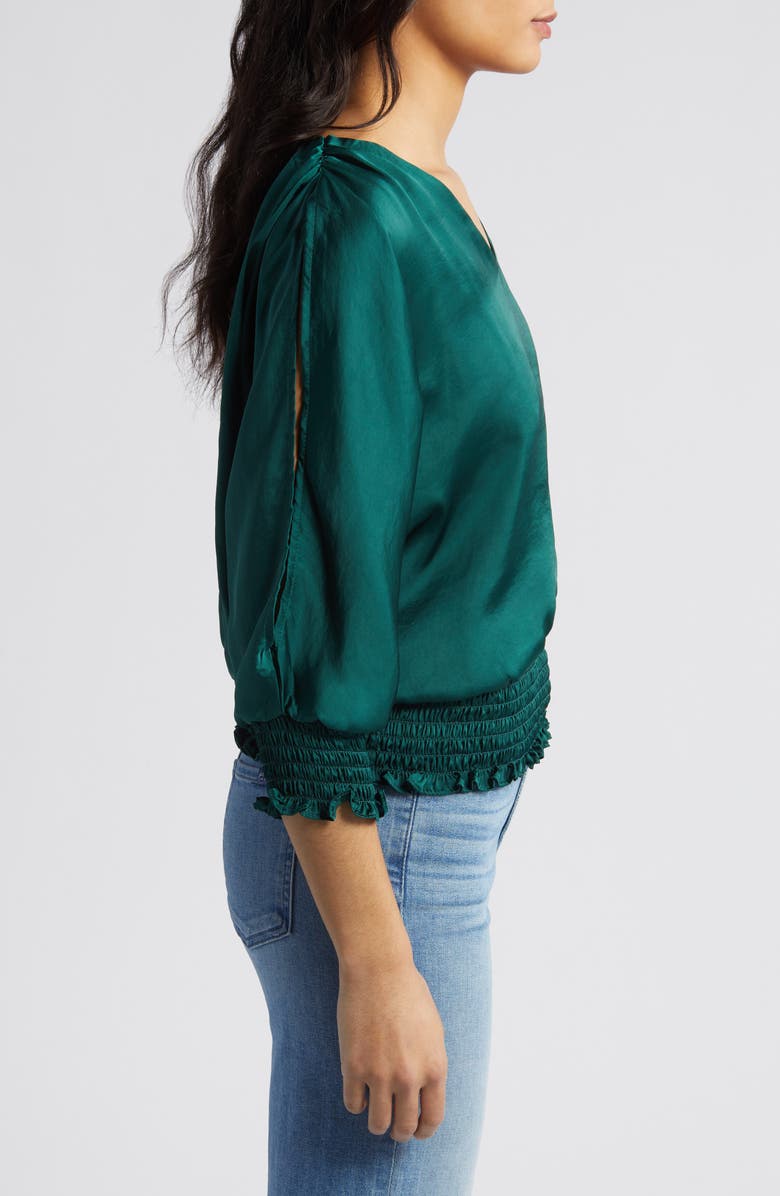 Vince Camuto Smocked Cold Shoulder Satin Top, Alternate, color, 