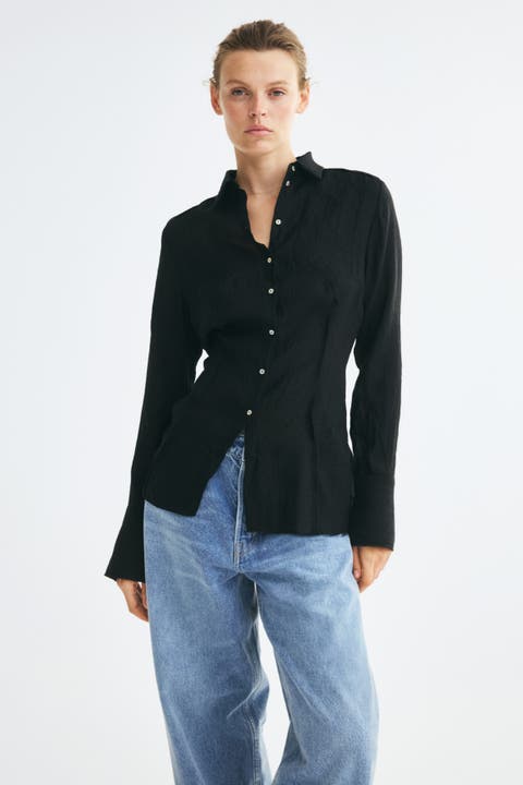 Crinkled Lyocell-blend Shirt