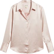 Open Edit Relaxed Fit Satin Button-Up Shirt