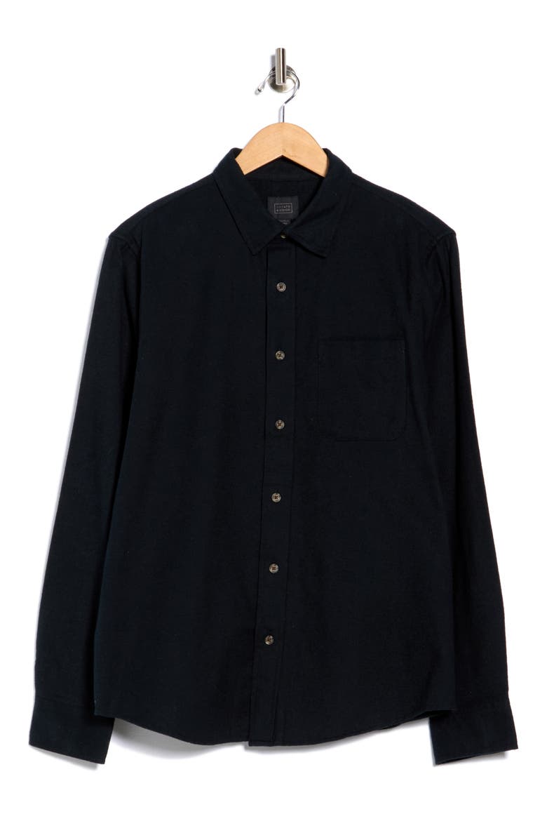 Long Sleeve Flannel Shirt, Alternate, color, BLACK CAVIAR